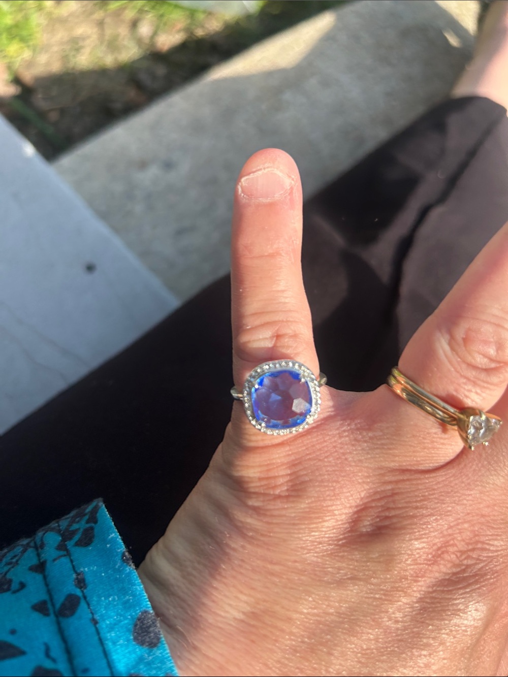 Blue Halo Statement Ring - Silver Tone